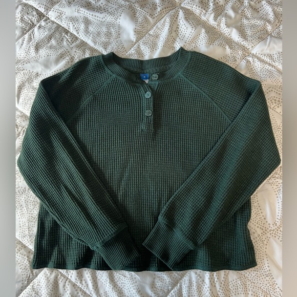 Green Waffle Knit Henley Top - Picture 1 of 1